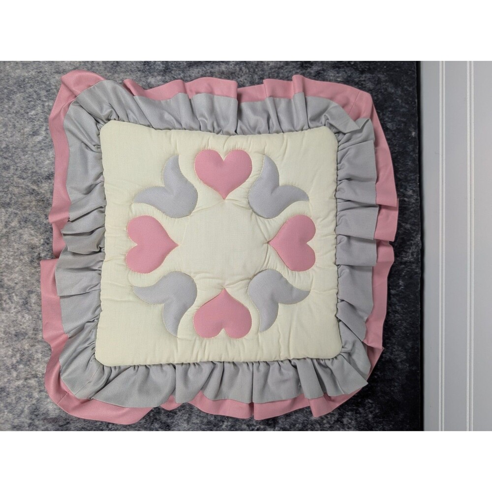 Vtg Hand Quilted 12" Hearts Pillow Case Cottagecore Grannycore ShabbyChic